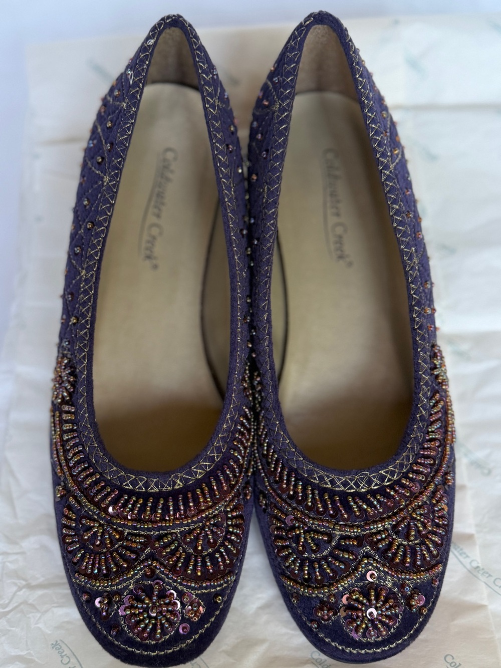 Women’s Purple Velvet Beaded Flats Coldwater Creek Sz 8.5 - Picture 2 of 11